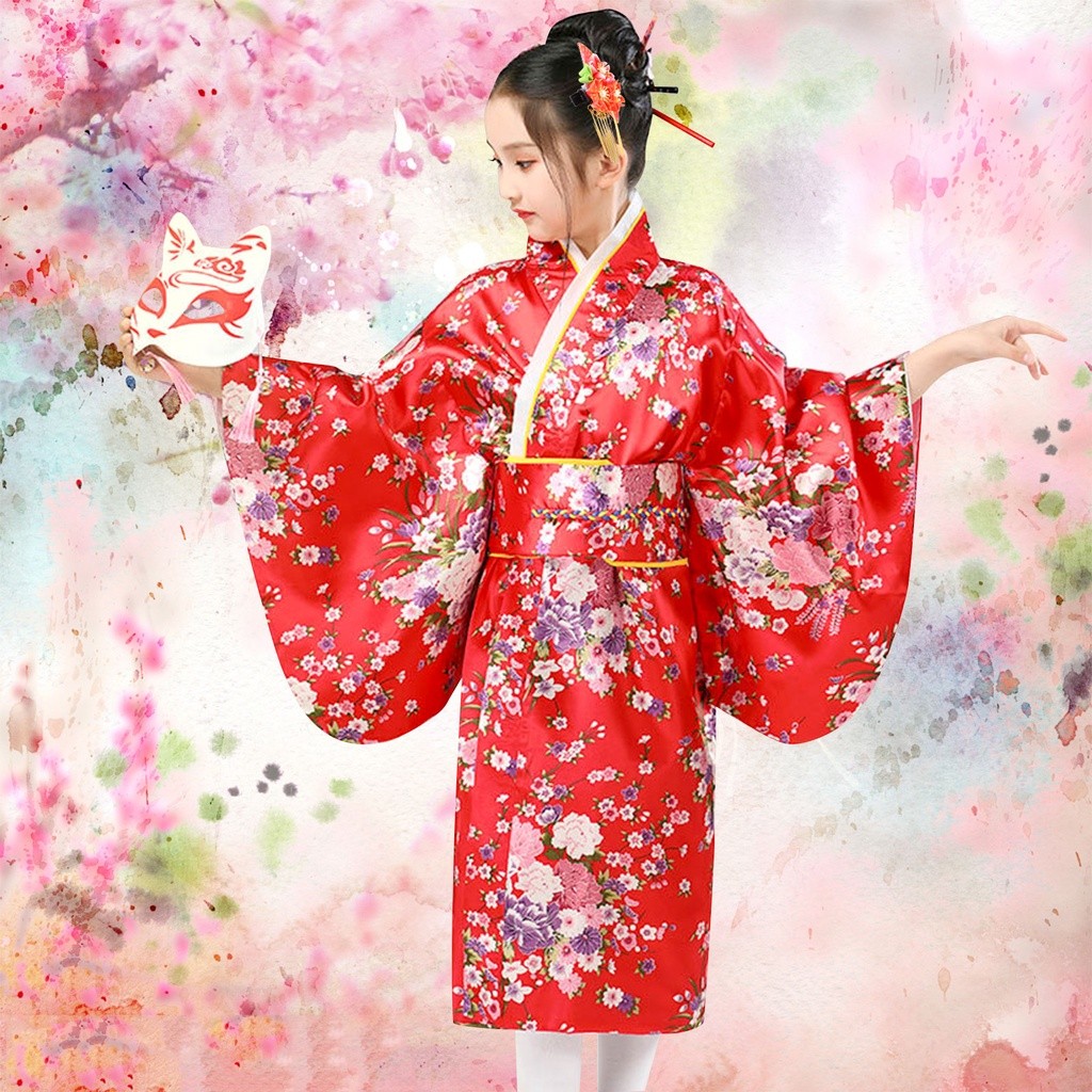 WMPH Japanese Traditional Dress Kimono Robe for Kids Girls Costume WMM