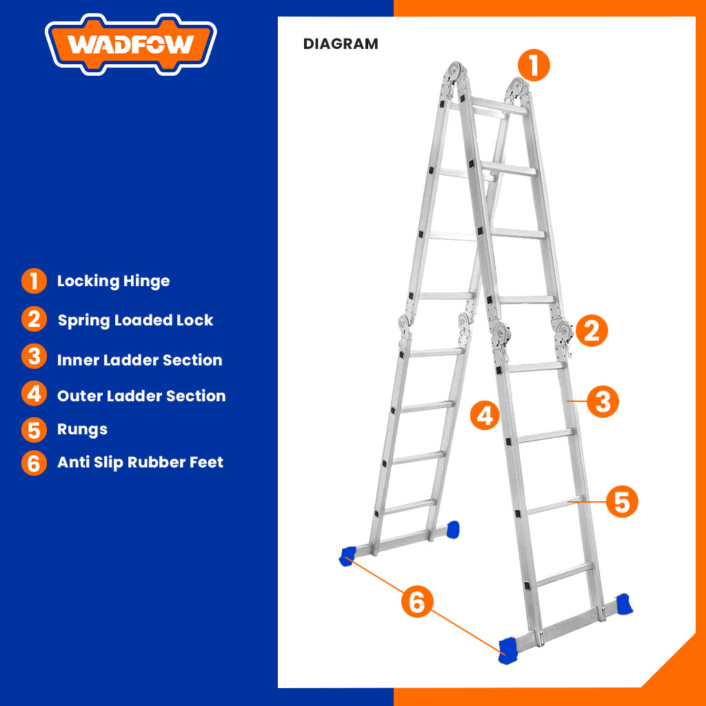 Wadfow Multi-Purpose Aluminum Ladder Step rise 270mm X 4550mm X 2170mm ...