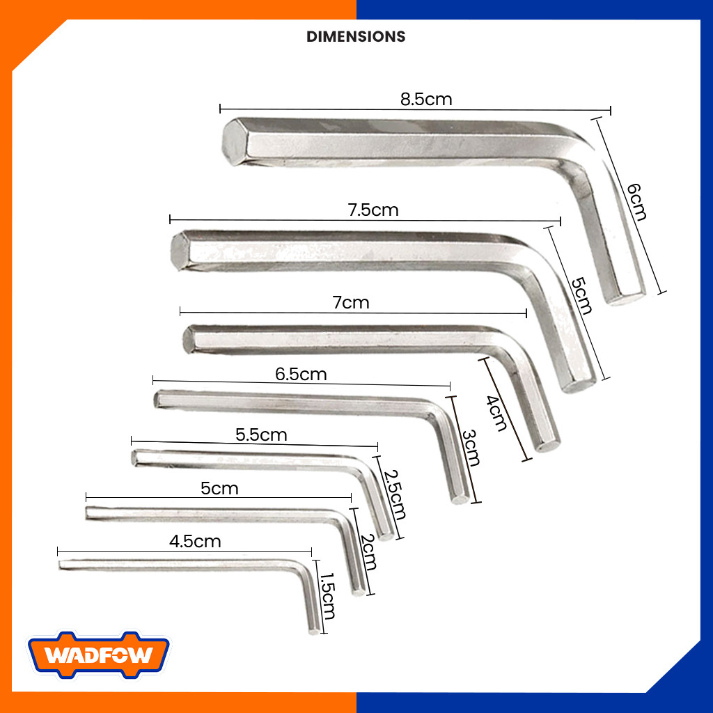 Wadfow Short Arm Hex Allen Key Set with Carbon Steel Material WHK1671 ...