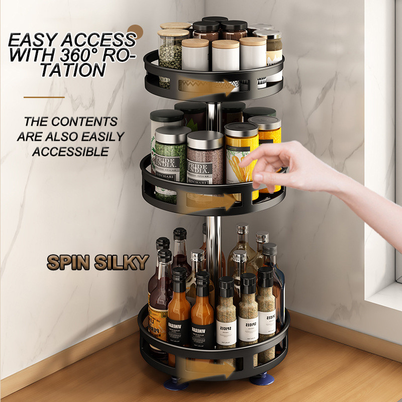 PADNK 2/3 Tier 360° Rotating Spice Rack Organizer Steel Adjustable ...