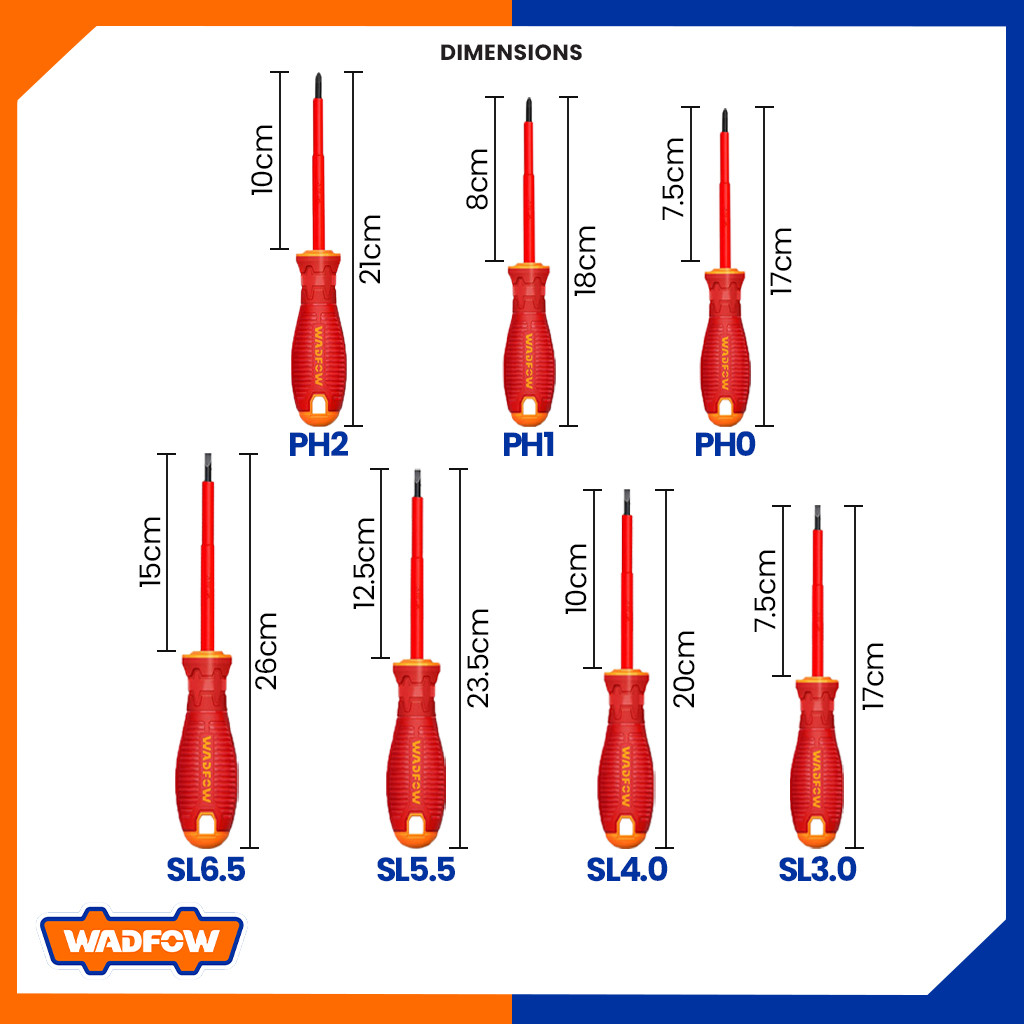 Wadfow Set of (7) CR-V Materials Insulated flat & bake Screwdrivers Set ...