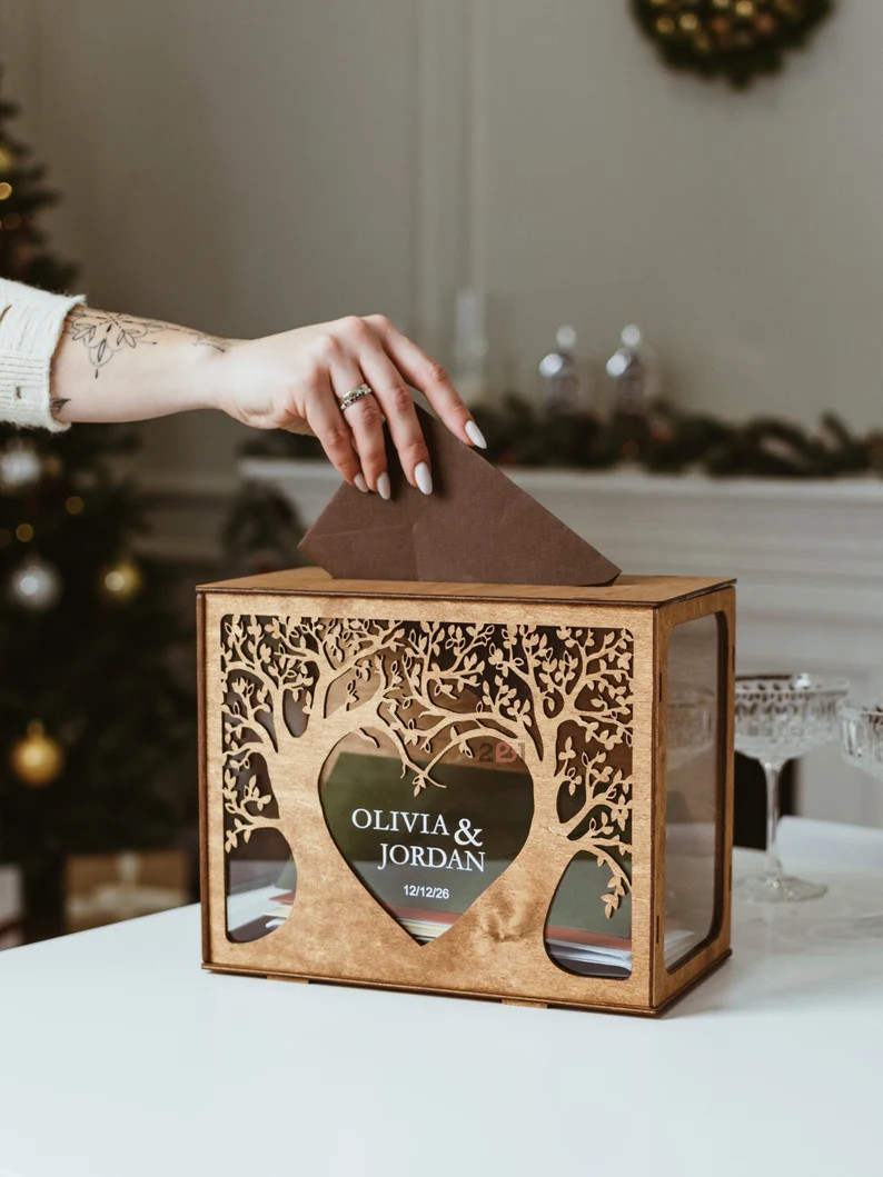[Customized] Wedding Card Box, Family Tree Card Box with Slot for ...