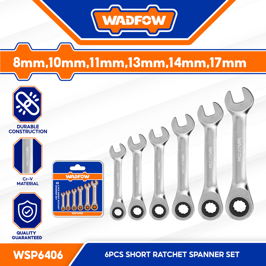 Wadfow WSP6406 Set of 6PCS Short Ratchet Spanner Set Cr-Mo/Cr-V Ratchet ...