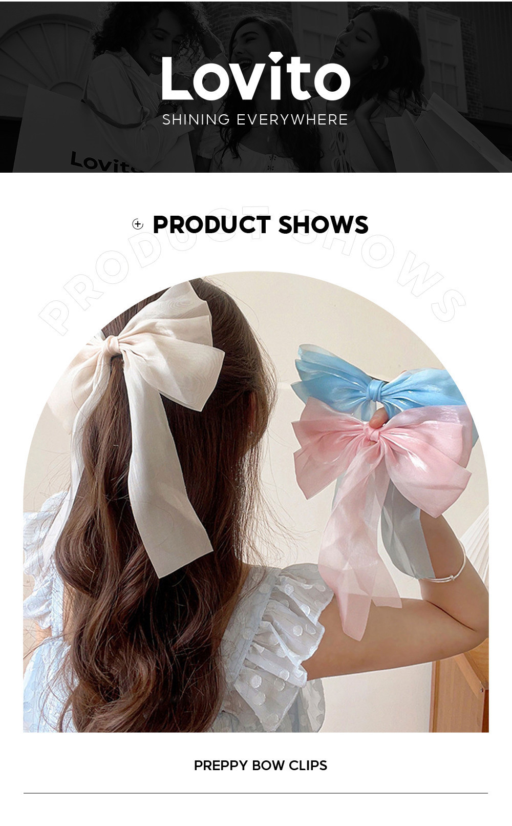Lovito Women Preppy Hair Clips Plain Bow Mesh Sweet Temperament Ribbon ...