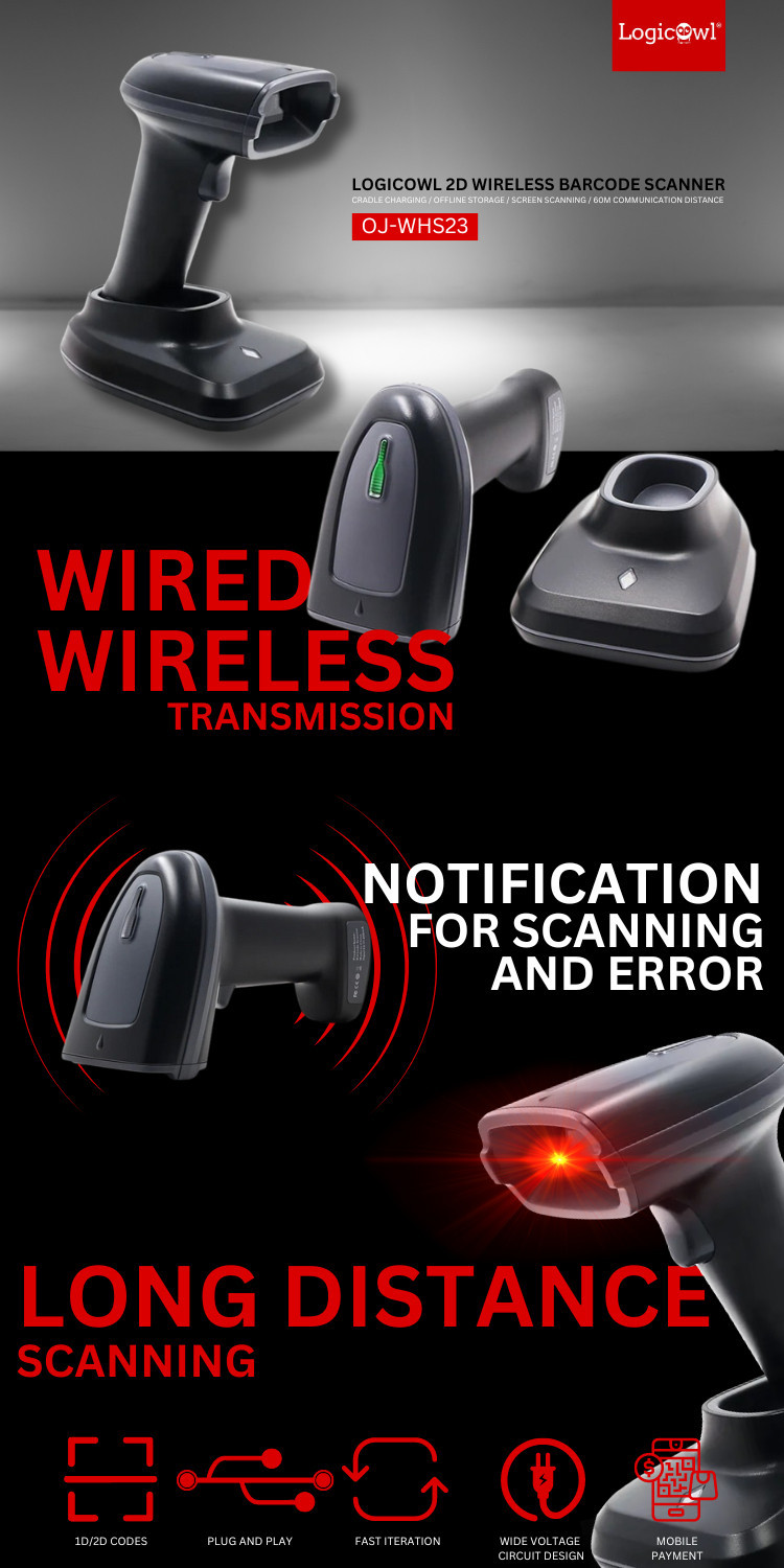 LogicOwl OJ-WHS23 2.4G Wireless Handheld 1D 2D Bar & QR Code Scanner ...
