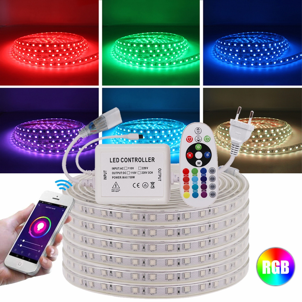 5/10/15/20M RGB Led Strip Lights 220V 5050 Double Row Remote Control ...