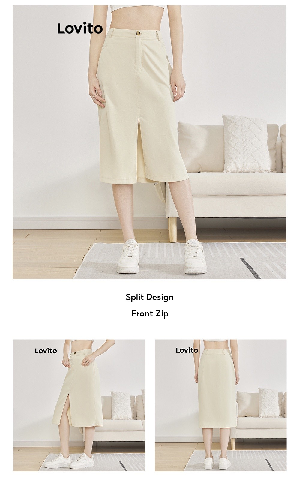 Lovito Women Casual Skirts Plain Split Pocket Button Skirts L62ED090 ...