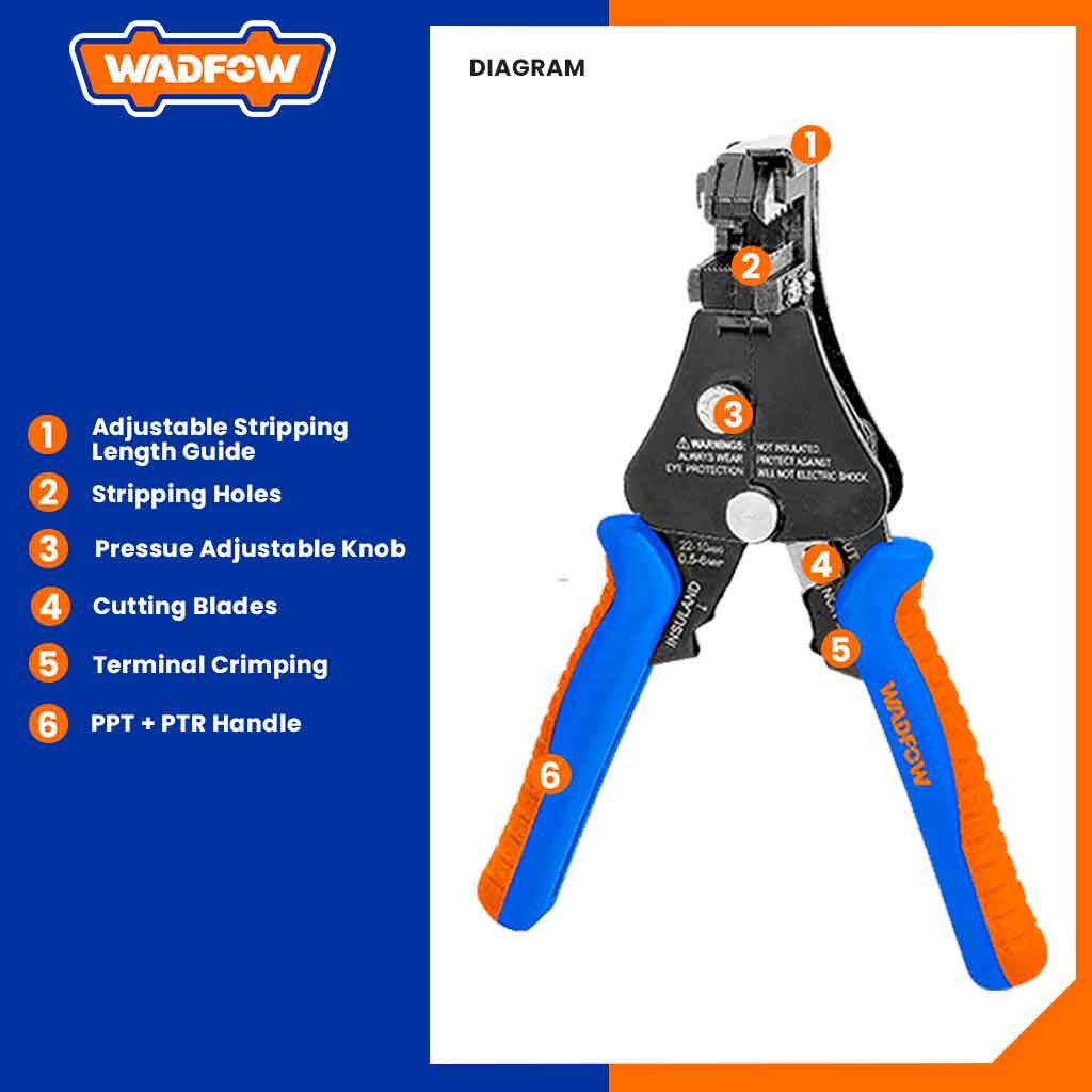 Wadfow Automatic Wire Stripper Cutter Size: 7in range: 22-10AWG/0.5 ...