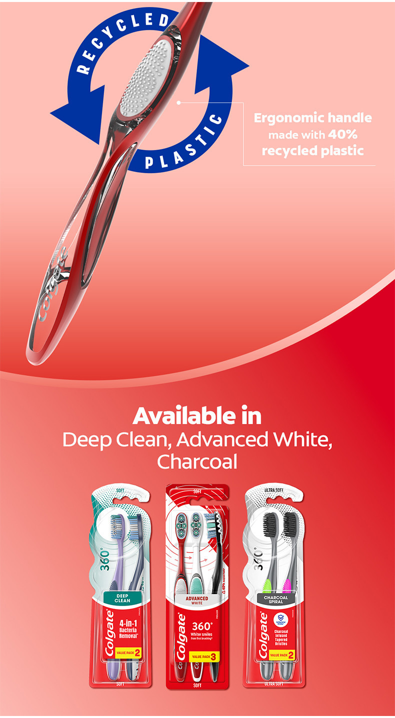 Colgate 360° Toothbrush with Polishing Cups Advanced White, Soft, Value ...