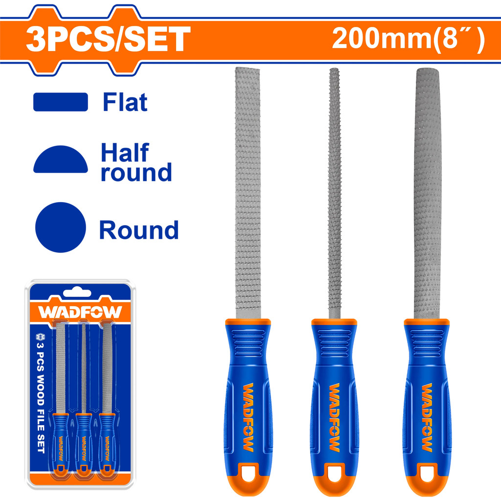Wadfow 200MM(8in) 3PCS/Set Carbon Steel Wood File Carpentry Wood ...