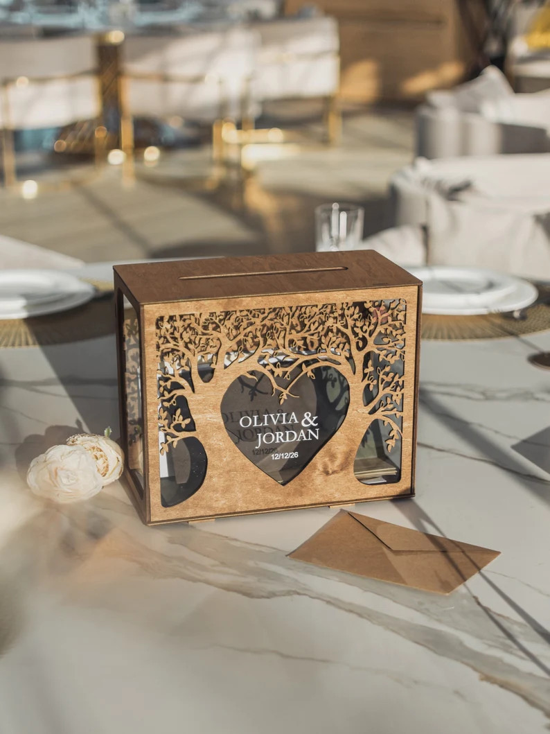 [Customized] Wedding Card Box, Family Tree Card Box with Slot for ...