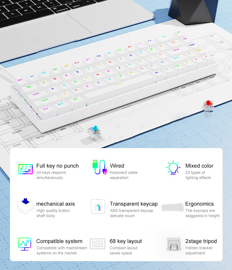 68-key Game Mechanical Keyboard Hot-Swap Office Gaming Gaming Keyboard ...