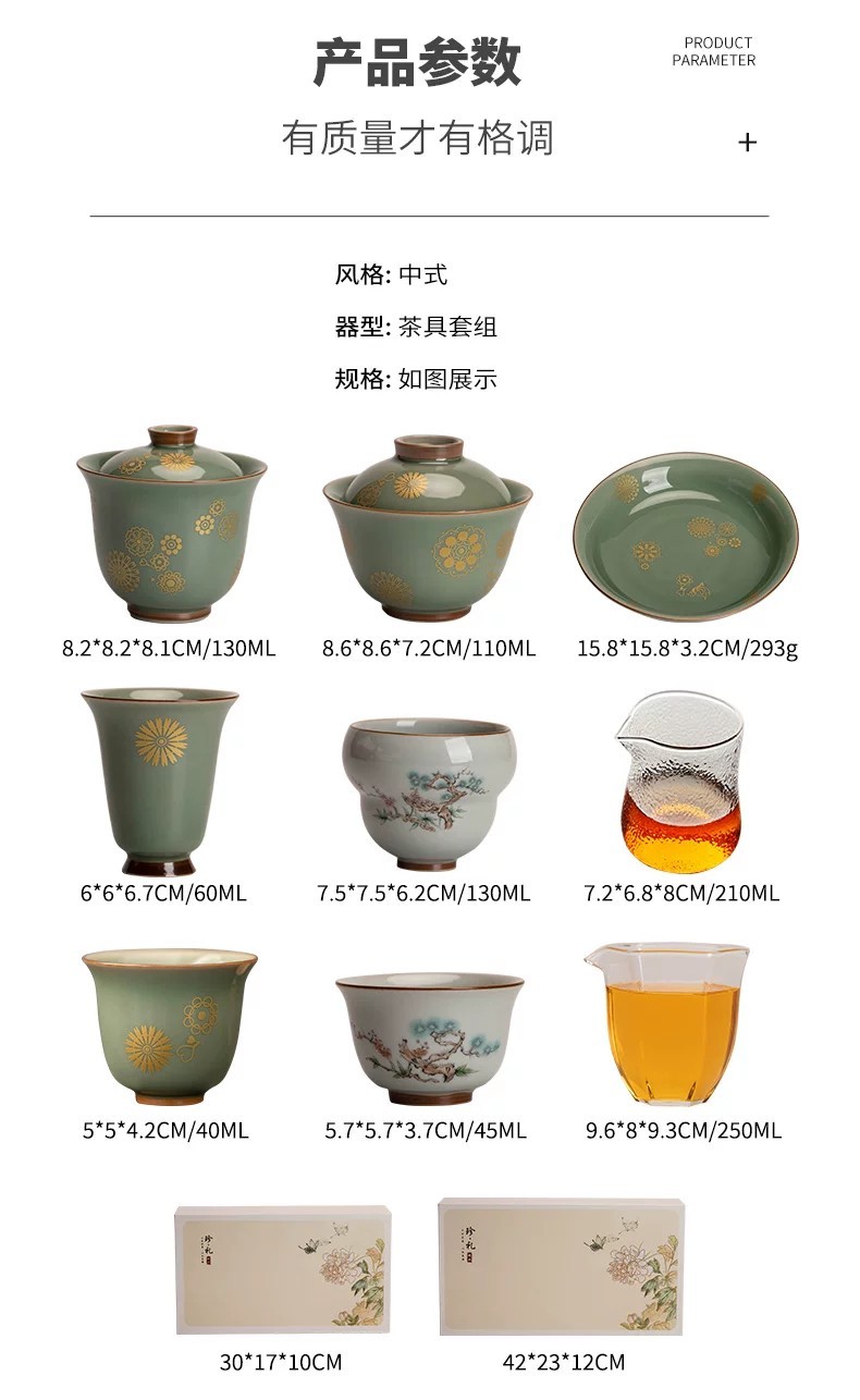 Hot⭐ Kung Fu Tea Set, 2026 New Style, Luxury Celadon Gaiwan and Teacup ...
