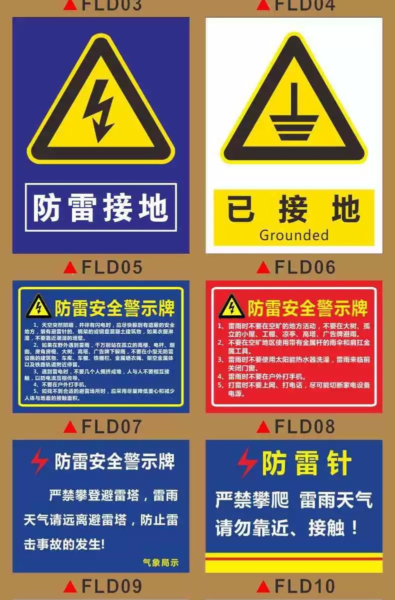 Lightning protection grounding sign, grounding safety sign, warning ...