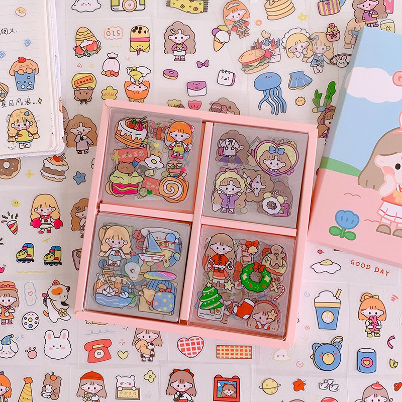 100pcs Korean Cute Waterproof Sticker Set Transparent Stationary ...