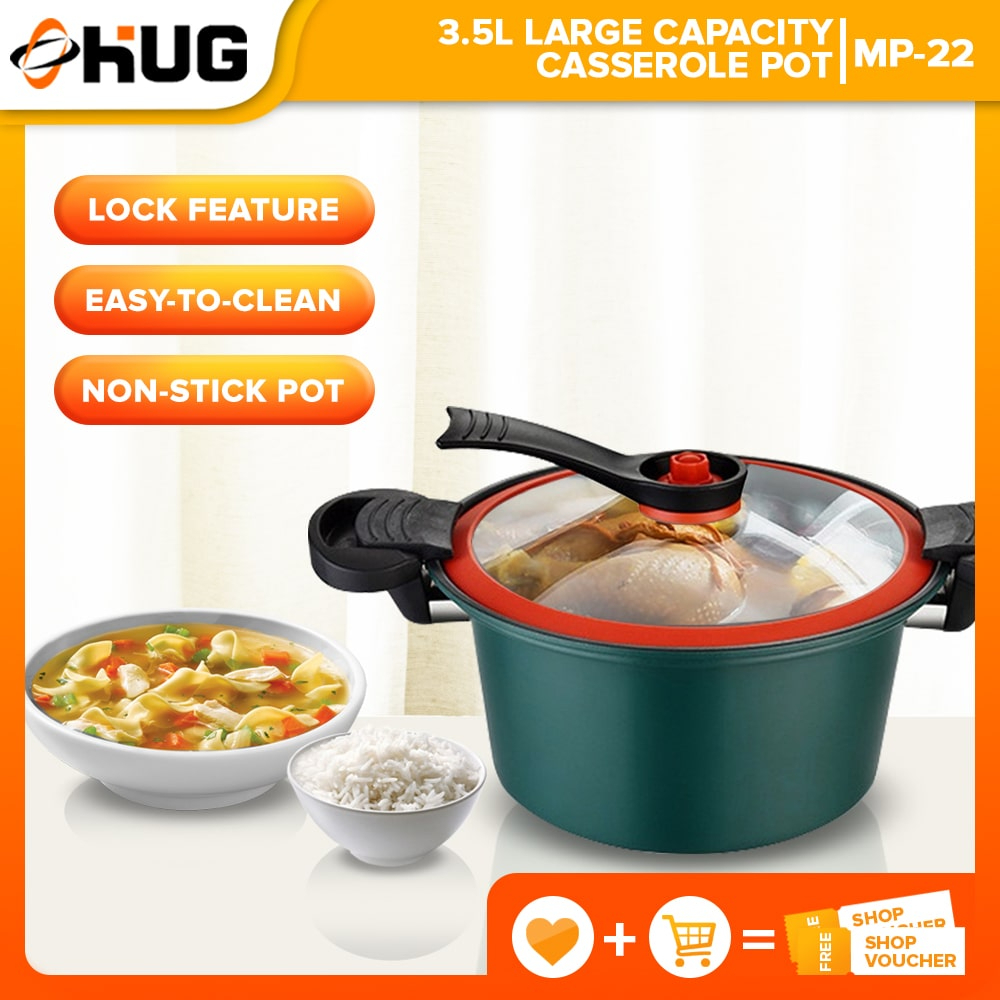 3.5L Micro Pressure cooker Nonstick Stovetop Cooking Pot w/ Lock