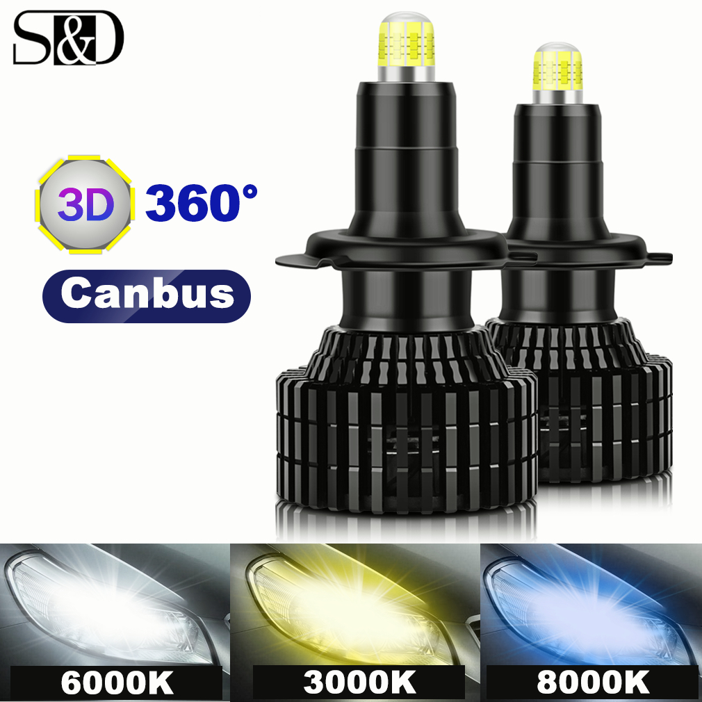 S&D 2Pcs 8-Side 20000LM H7 LED Canbus 360° H1 HB3 HB4 Led H11 H8 9006 9005  Car Headligh yellow