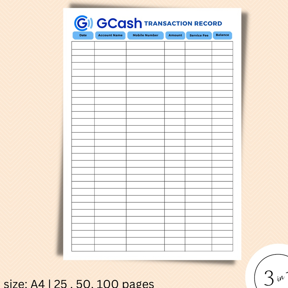 Gcash Transaction Record A4 Size Pad Shopee Philippines 6816