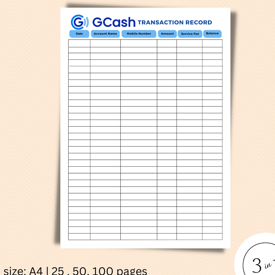 Gcash Transaction Record A4 size Pad Shopee Philippines