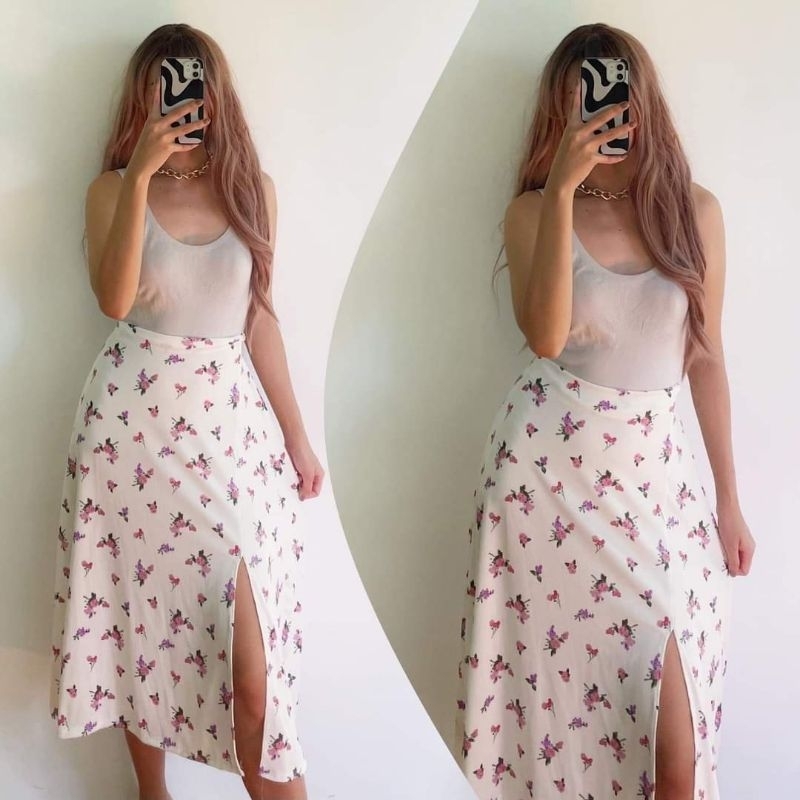 Nadia Floral Midi Skirt with Slit