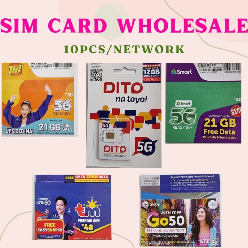 Assorted Sim cards Smart TNT Globe TM Dito by 10pcs wholesale | Shopee ...