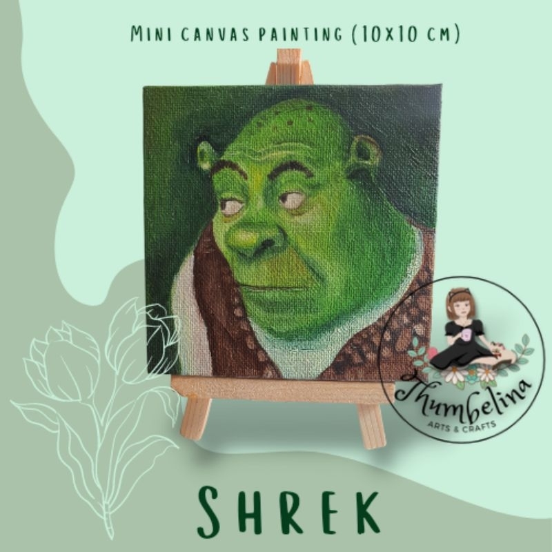 Shrek Painting on mini canvas (10x10 cm) with stand | Shopee Philippines