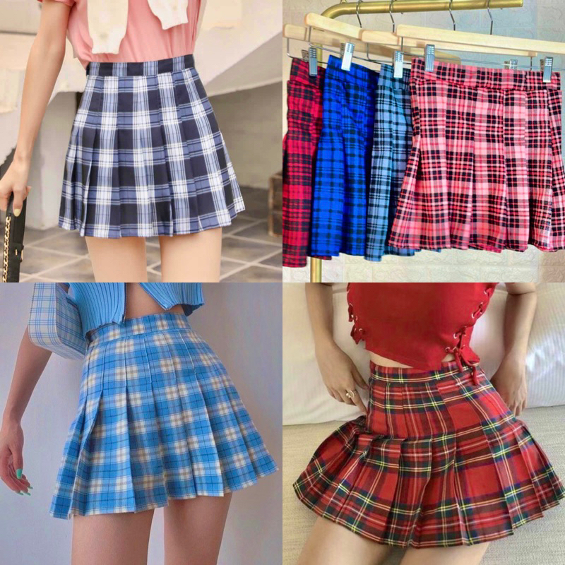 KELLY Korean Pleated Plaid Skirt | Shopee Philippines