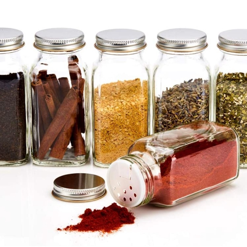 Square Spice Glass Jar Bottle Jar Spice Airtight Containers Condiment