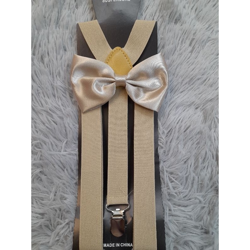 Christiano Suspenders Set (Beige & White) U2013 Itty Bitty Toes