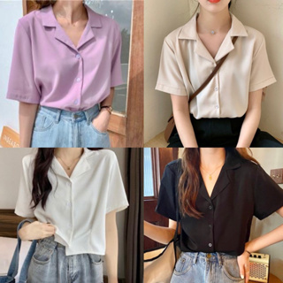 JOVANNE Collar Polo Plain Buttoned Crop Top Blouse | Shopee Philippines