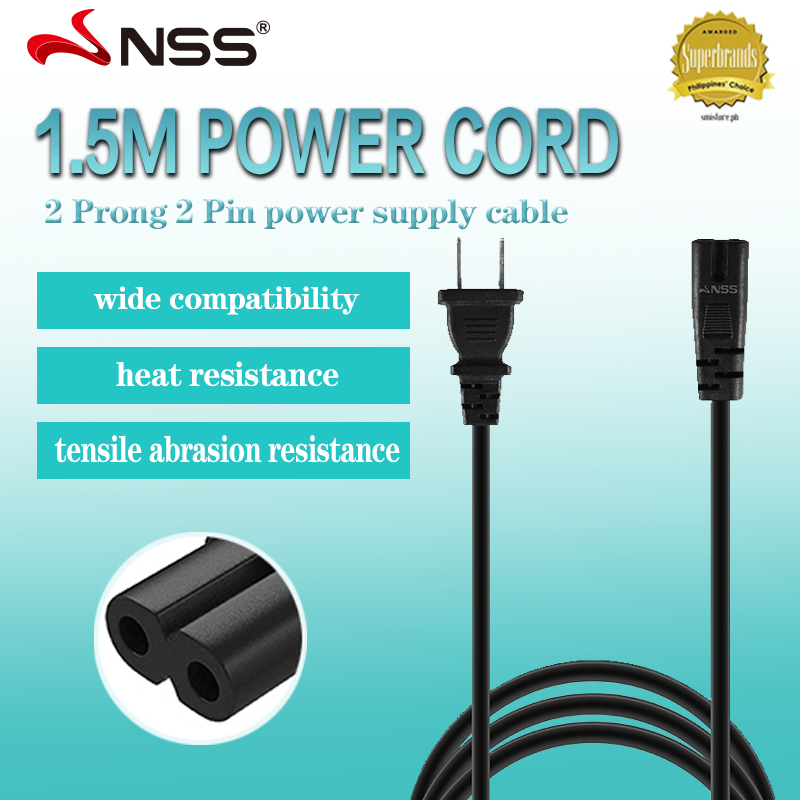 NSS 2 Prong 2 Pin Power Supply Cable 1.5M Power Cord Ac Adapter Cable PC Laptop Printer Cable