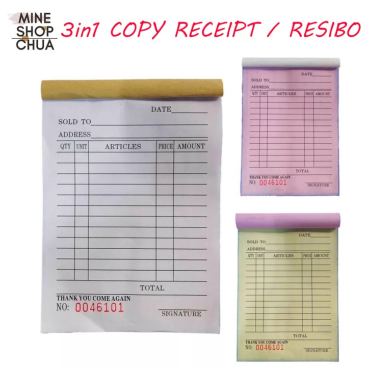Duplicate receipt / resibo sold receipt wholesale price carbonized ...