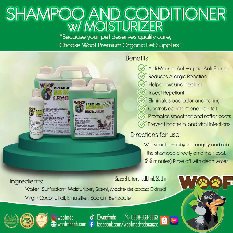 Premium Madre De Cacao Dog Shampoo with Conditioner (250ml, 500 ml or 1