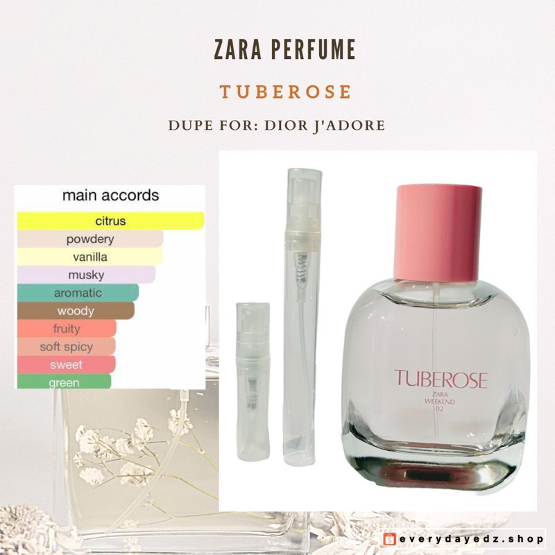 Decant Takal 2ml 5ml ZARA Perfume Tuberose EDT dupe for