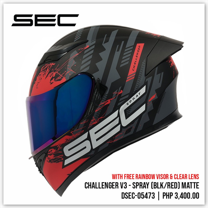 sec challenger v3 spray fullface dual visor helmet with FREE CLEAR LENS