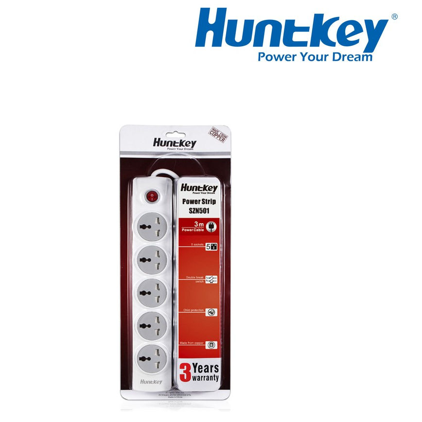 Huntkey SZN501 5 SOCKET UNIVERSAL STANDARD OUTLET POWER STRIP EXTENSION ...