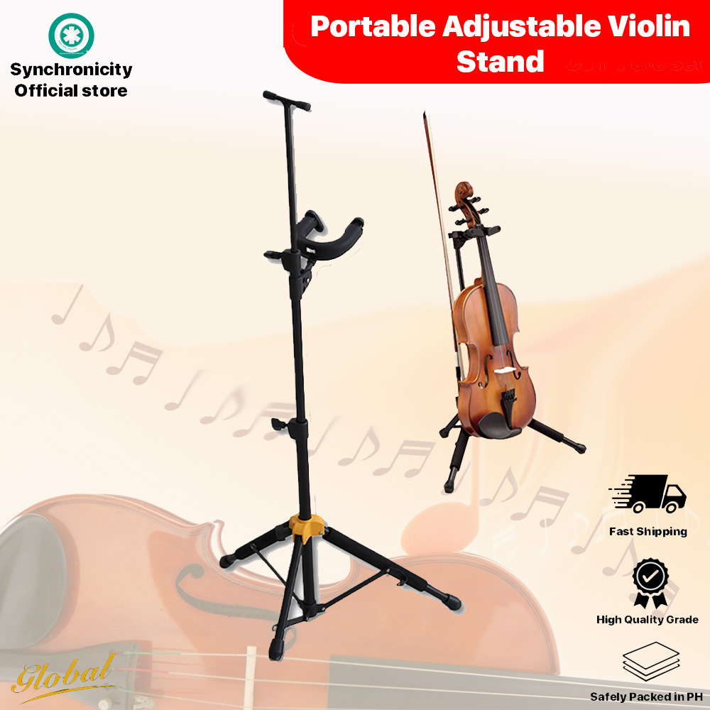 Violin Stand Adjustable Portable Music Instrument Stand with Bow Holder