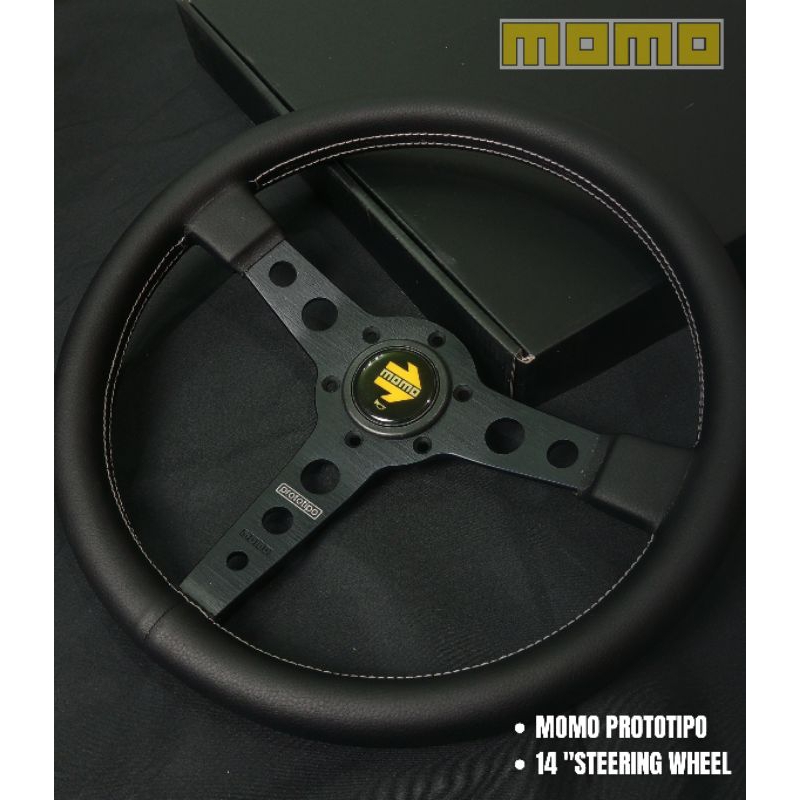 Black Leather Steering Wheel MOMO Prototipo Street Steering Wheel
