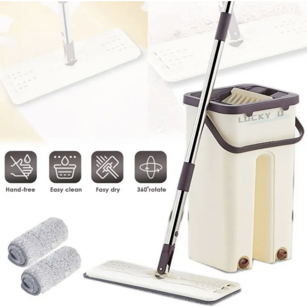 LUCKYU Magic Mop 2 in 1 Self Clean Wash Dry Hands Free Magic Flat Spin