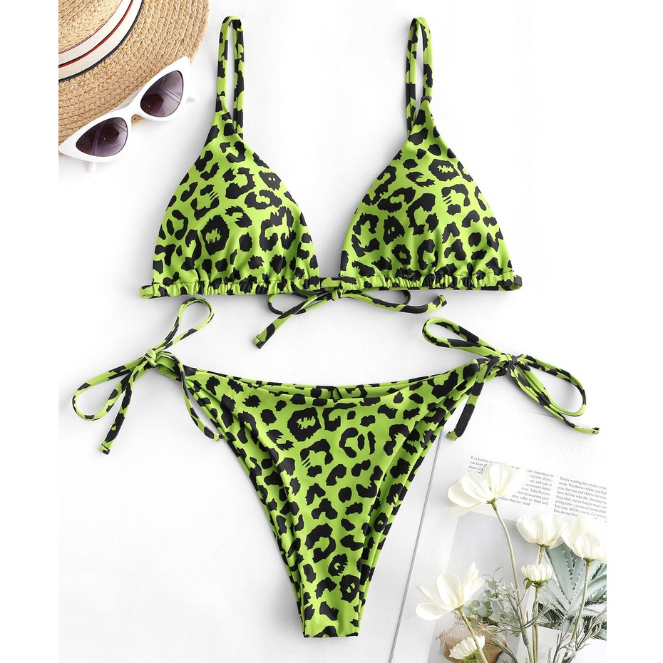 2023 NEW 2 piece Swimsuit for women high waist Green cow Animal Print
