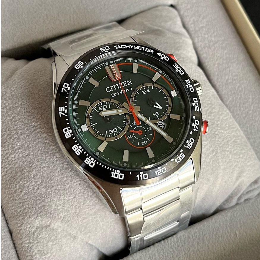 Citizen EcoDrive Watch CA448682X Chrono Tachymeter Green Dial Silver Steel Shopee Philippines
