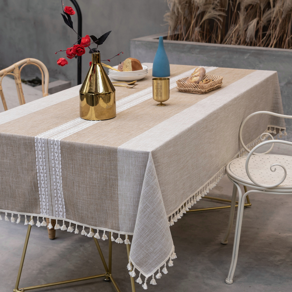 Cotton Linen Water Wave Jacquard Tablecloth Art Table Cloth Rectangular