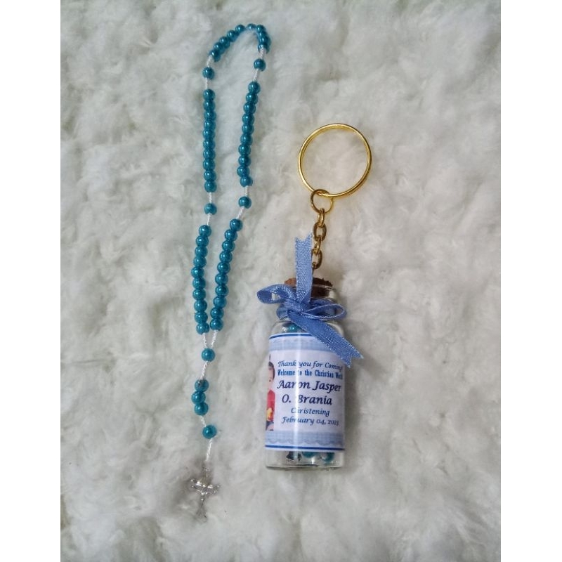 10 pcs Full mini rosary in 2 inches bottle gold ring keychain with