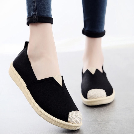 JEIKY. Ladies Dark Denim Loafers Rattan Slip Ons B204 (Add one size