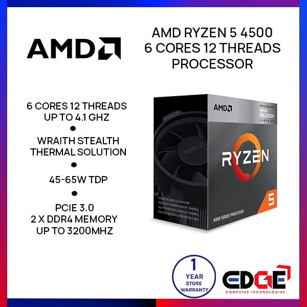 EDGE, AMD Ryzen 5 4500 6 Cores 12 Threads Processor, up to 4.1GHz