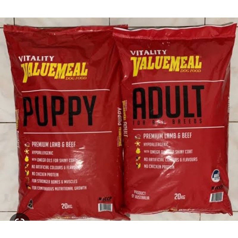 Valuemeal Vitality Adult Puppy 10kgs and 20kgs 1 sack Dry Dog food