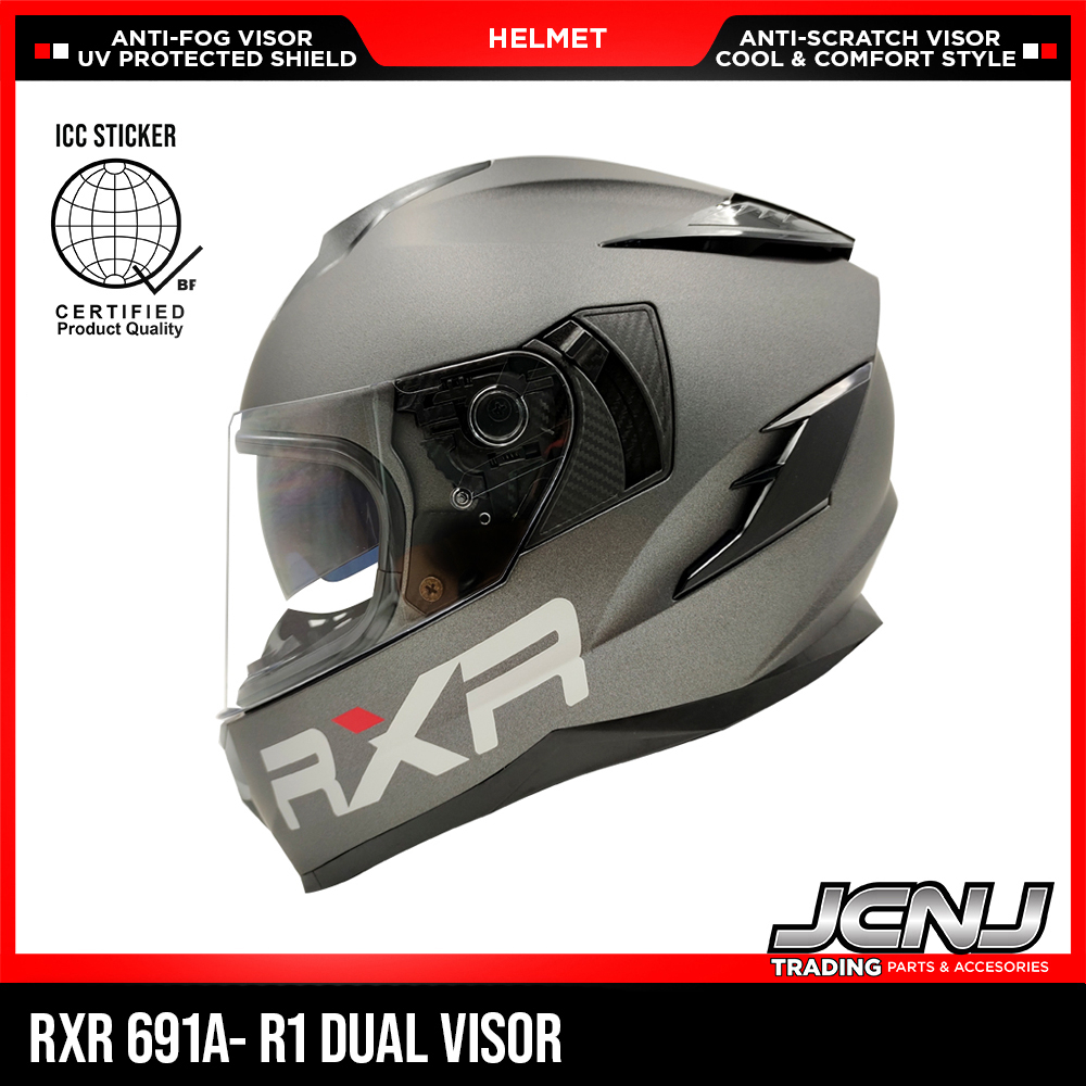 JCNJ Motorcycle Helmet RXR 691A-R1 Full Face With ICC Dual Visor Clear ...