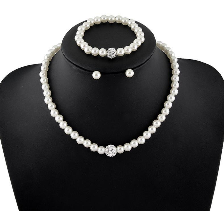 Chunky Faux Pearl Necklace Set With Matching Clip on Earrings