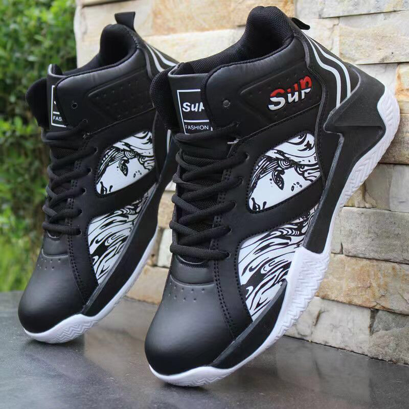 Korean Fashion Basketball Shoes Men's Cushioning Sports Running Shoes High Top Casual Shoes ...