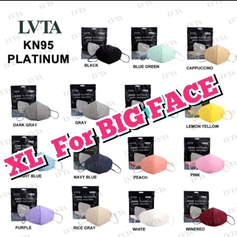 XL, BIG FACE, LVTA,KN95,SEALED, ORIGINAL PLATINUM/3D PROTECTIVE MASKS